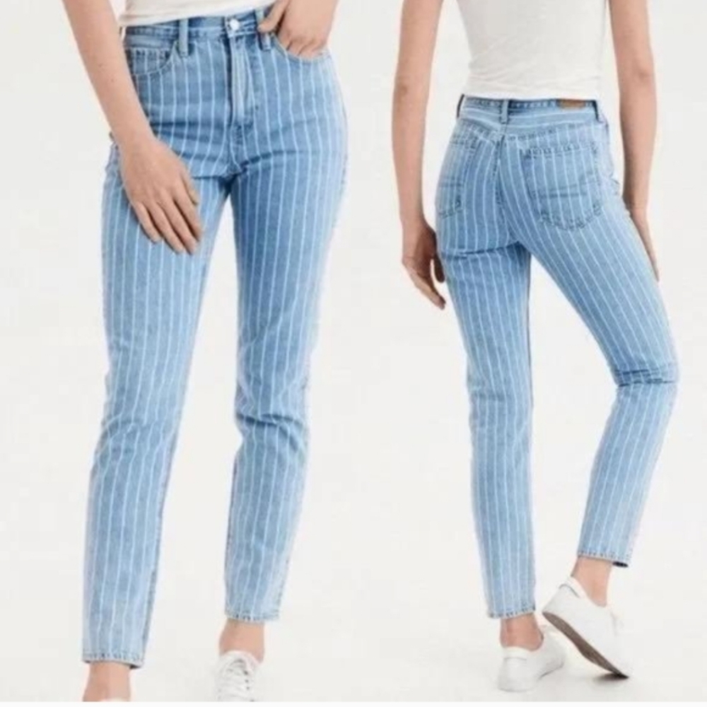 American Eagle Retro Indigo Stripe Mom Jeans Size 14 NWT